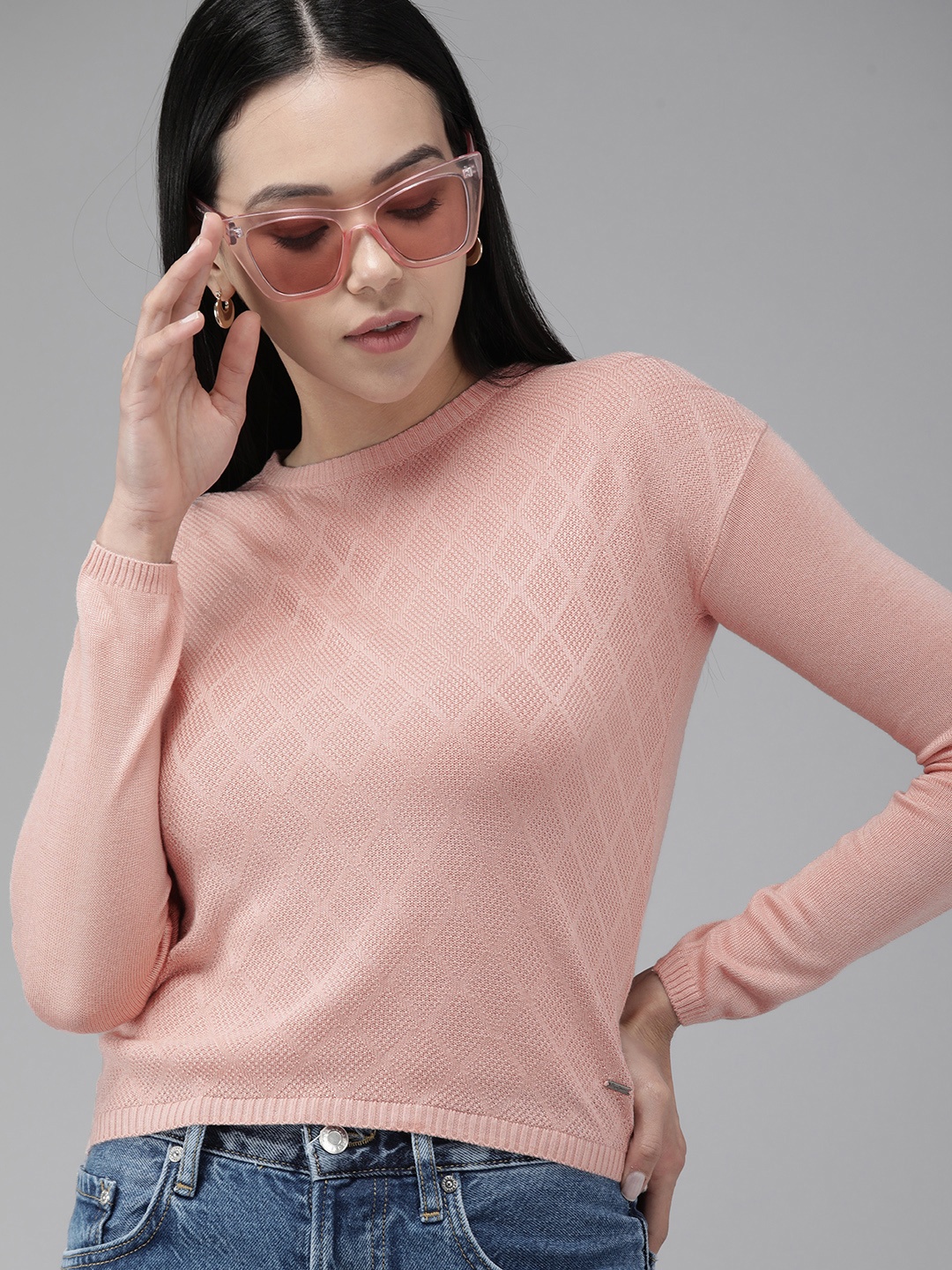 

Pepe Jeans Women Pink Embroidered Round-Neck Pullover Sweater
