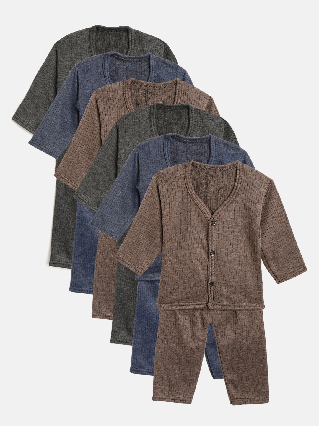 

MANZON Kids Pack of 6 Ribbed Thermal Sets, Charcoal