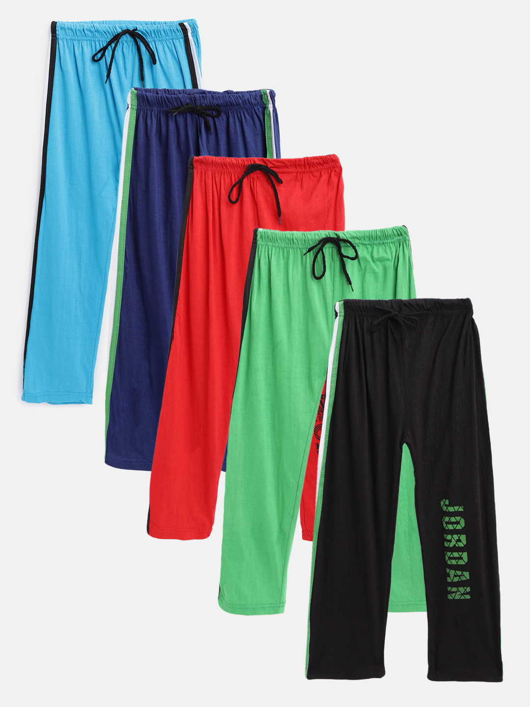 

MANZON Kids Pack of 5 Solid Track Pants with Printed Detail, Blue