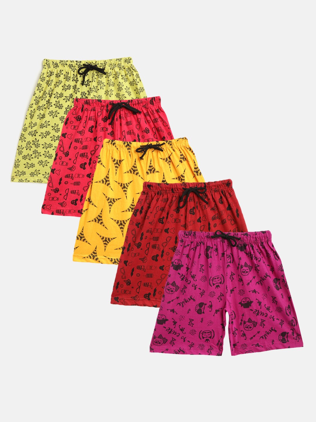 

MANZON Kids Pack of 5 Printed Shorts, Multi