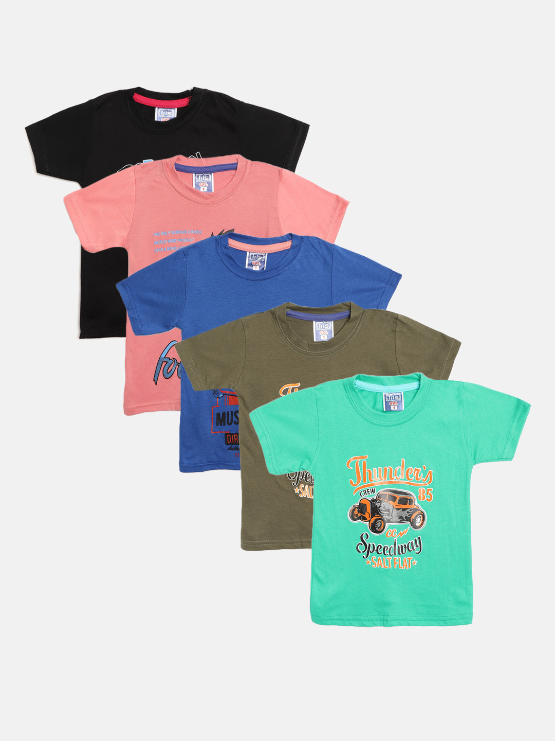 

MANZON Kids Pack Of 5 Printed Pure Cotton T-shirts, Multi