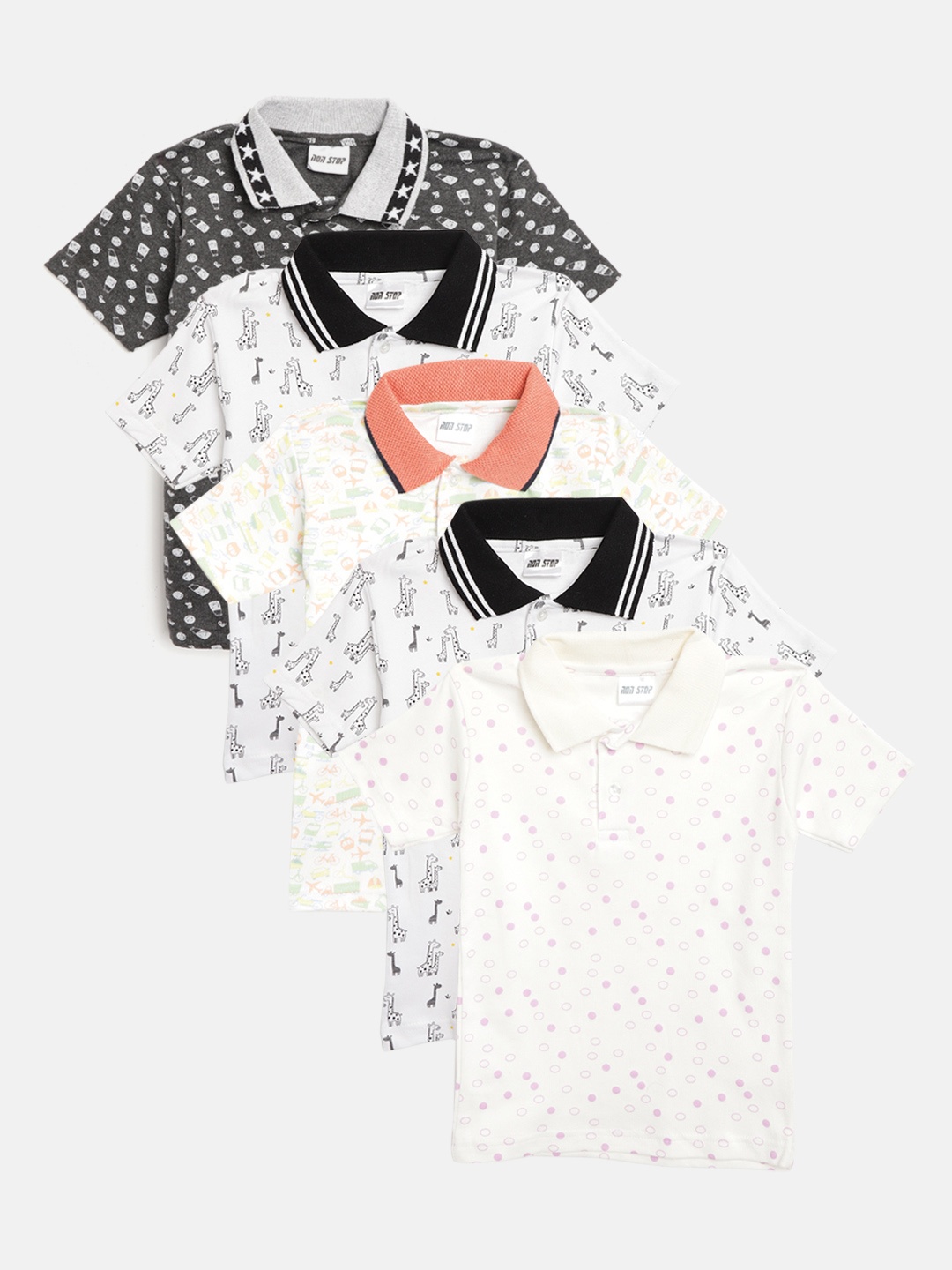 

MANZON Kids Pack of 5 Printed Pure Cotton T-shirts, Multi