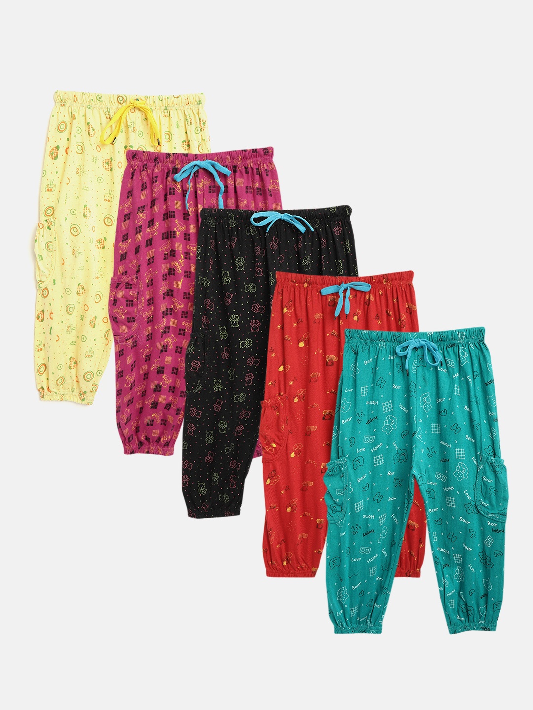 

MANZON Girls Pack of 5 Printed Lounge Capris, Multi
