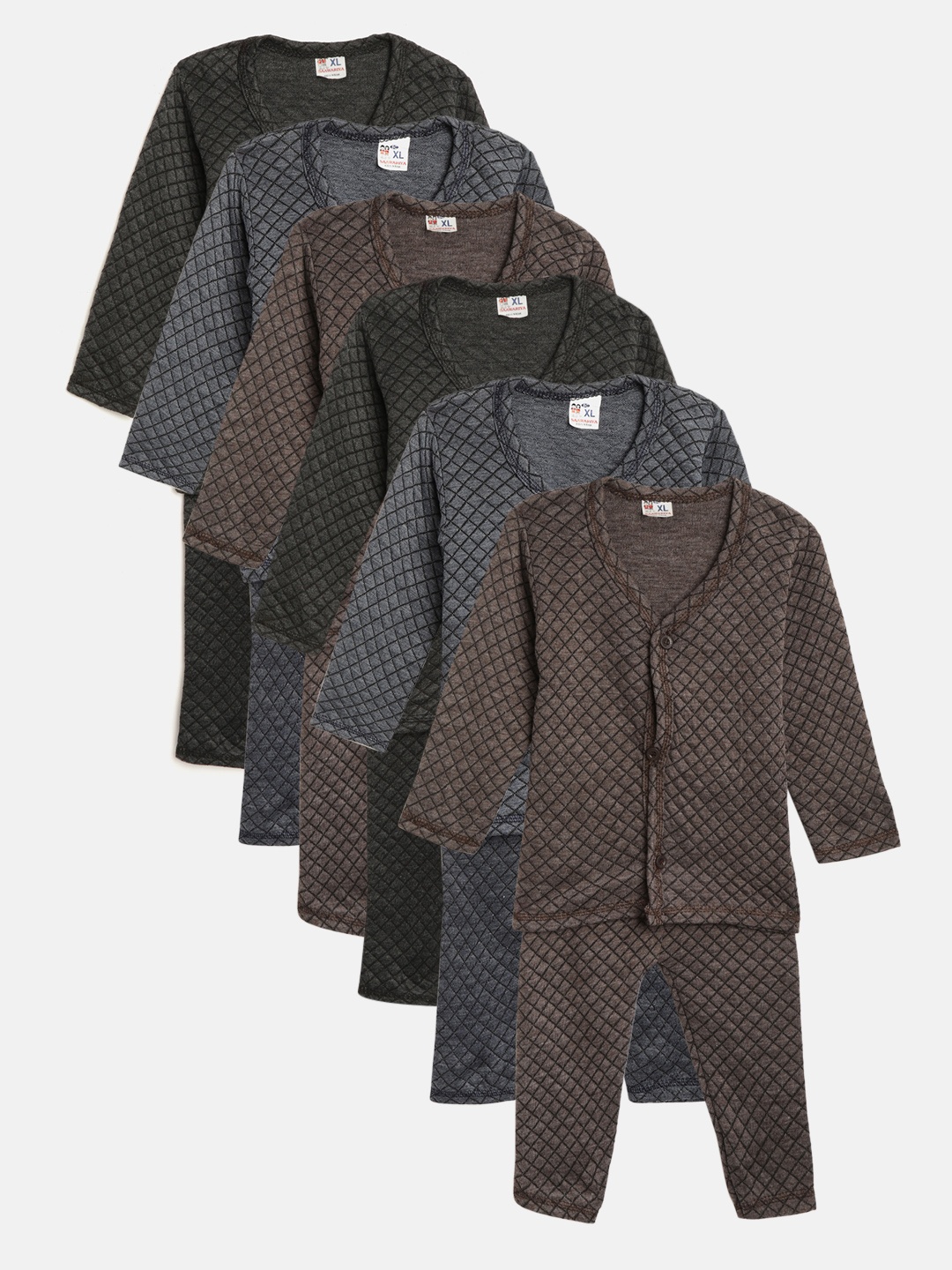 

MANZON Kids Pack of 6 Quilted Thermal Sets, Charcoal