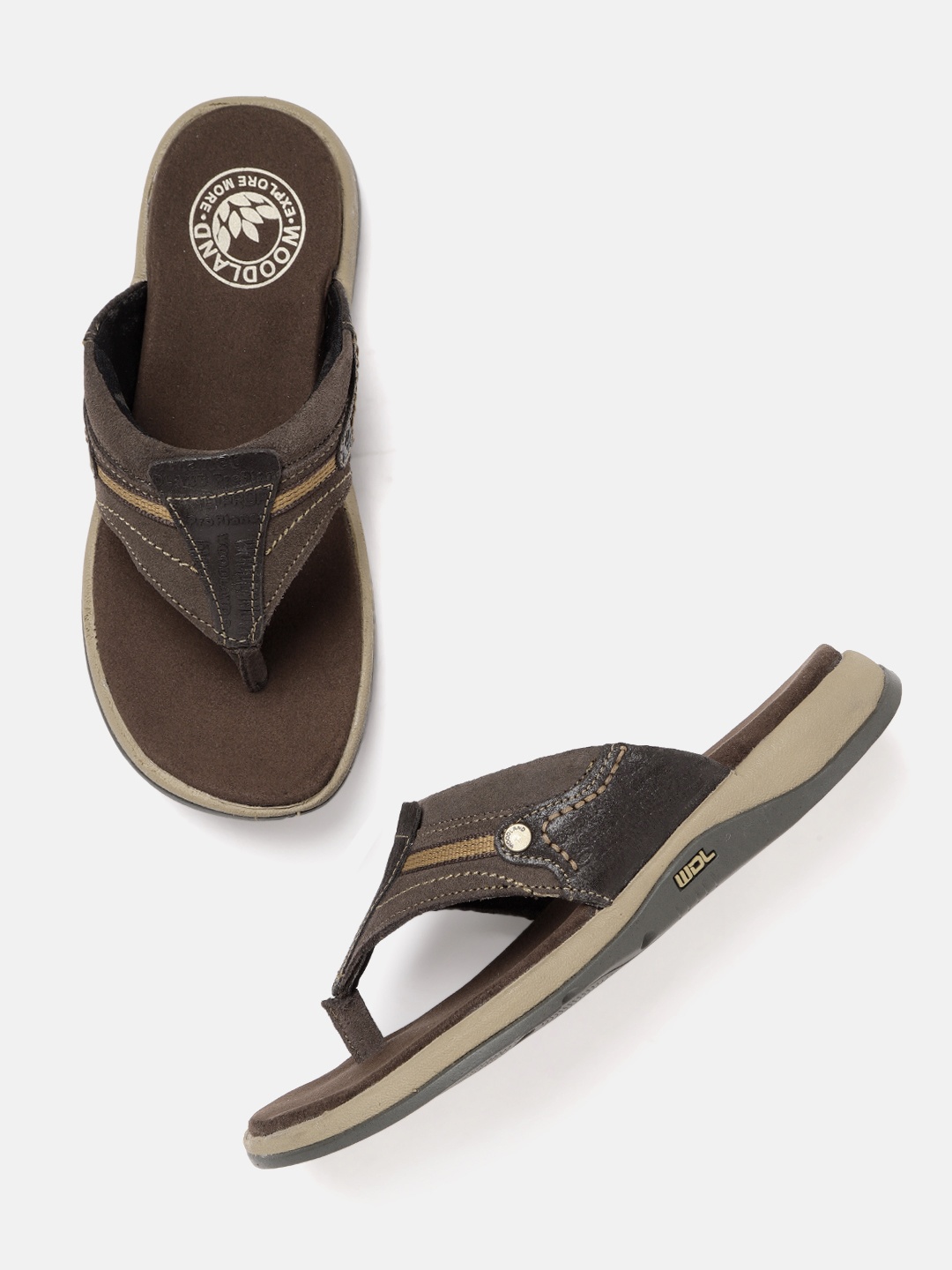 

Woodland Men Coffee Brown & Beige Striped Leather Comfort Sandals