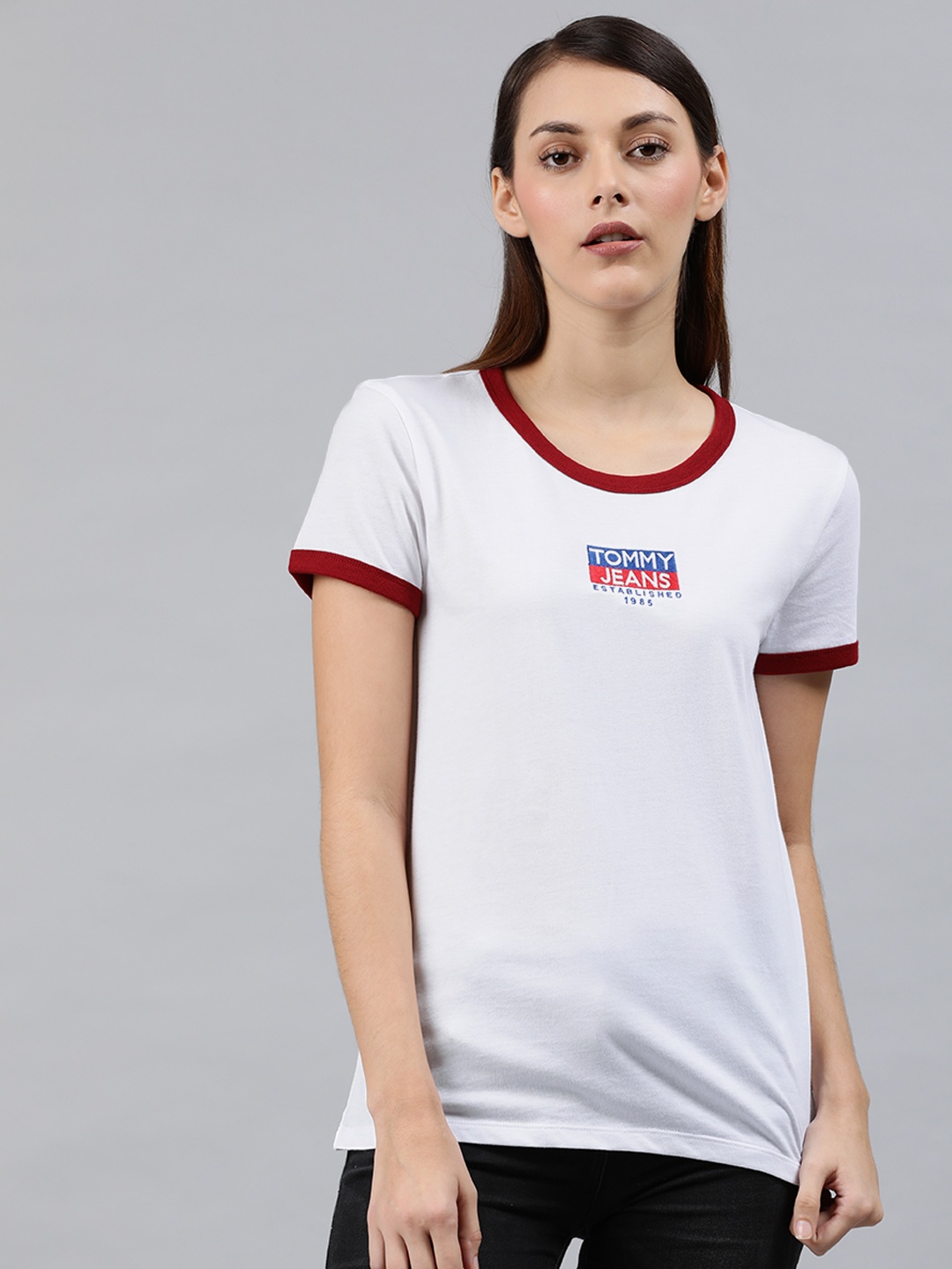 

Tommy Hilfiger Women White Solid Round Neck Pure Cotton T-shirt