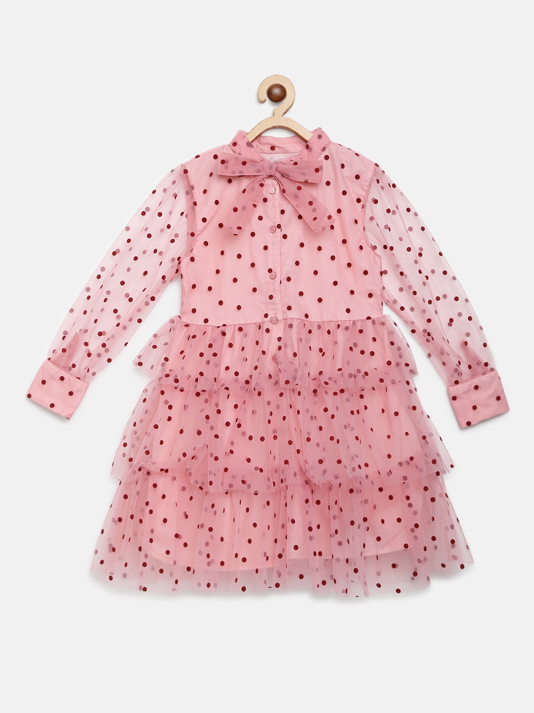 

Cherry Crumble Girls Pink & Red Polka Dots Print A-Line Dress