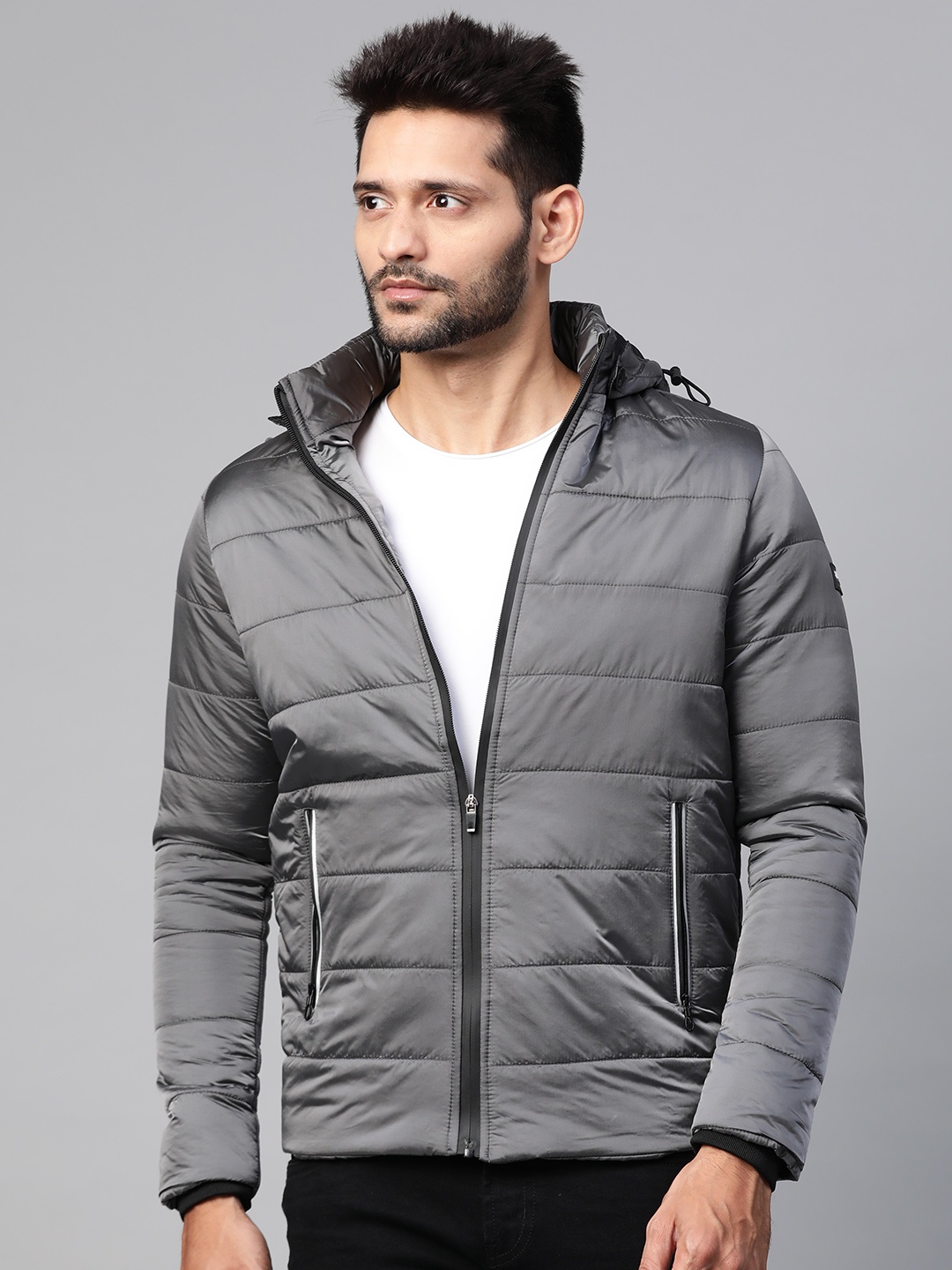 

SPYKAR Men Grey Solid Detachable Hood Insulator Padded Jacket