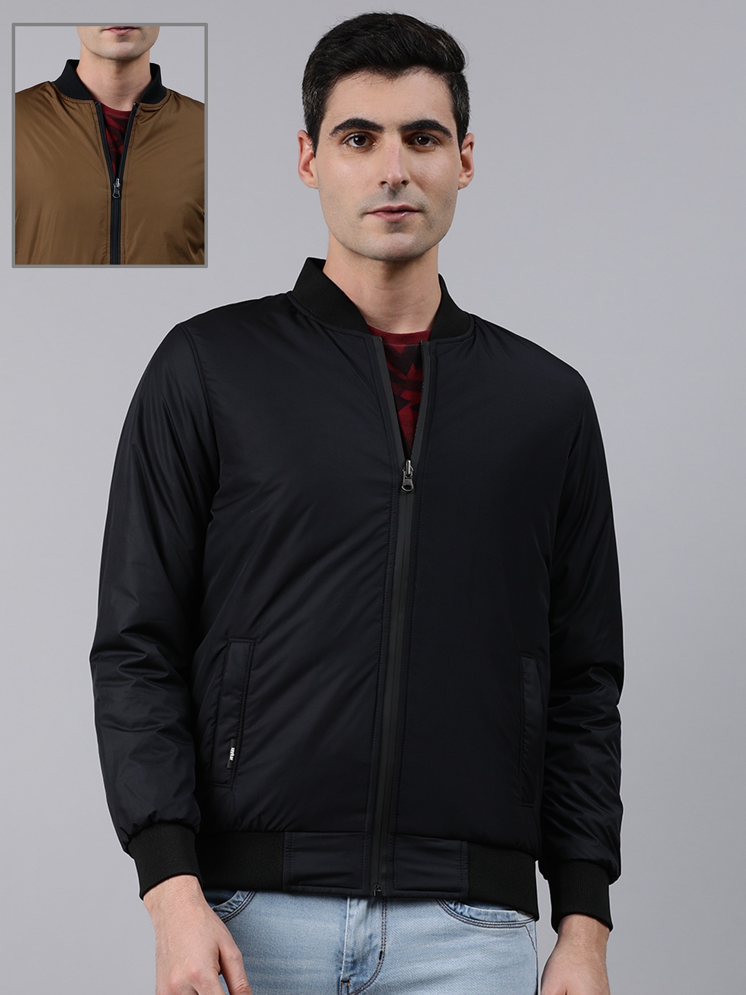 

SPYKAR Men Black Solid Reversible Bomber Jacket