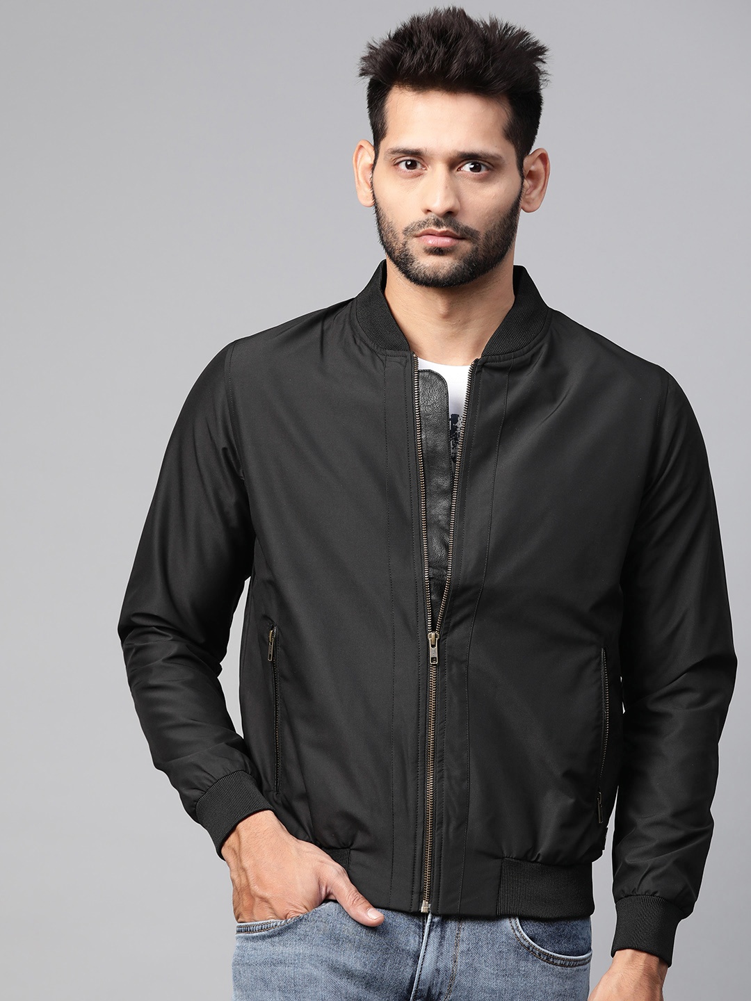 

SPYKAR Men Black Solid Insulator Bomber Jacket