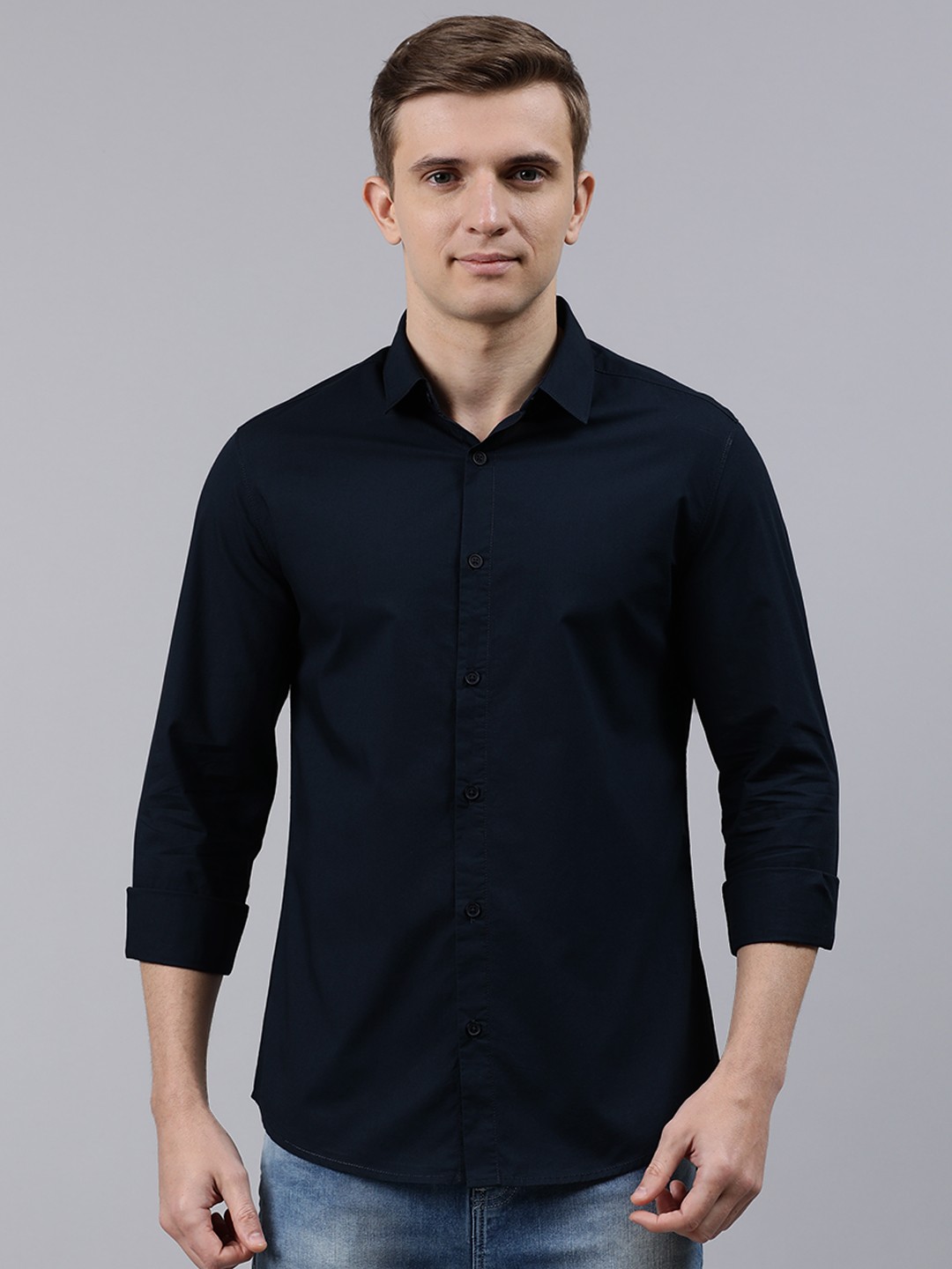 

SPYKAR Men Navy Blue Slim Fit Solid Casual Shirt