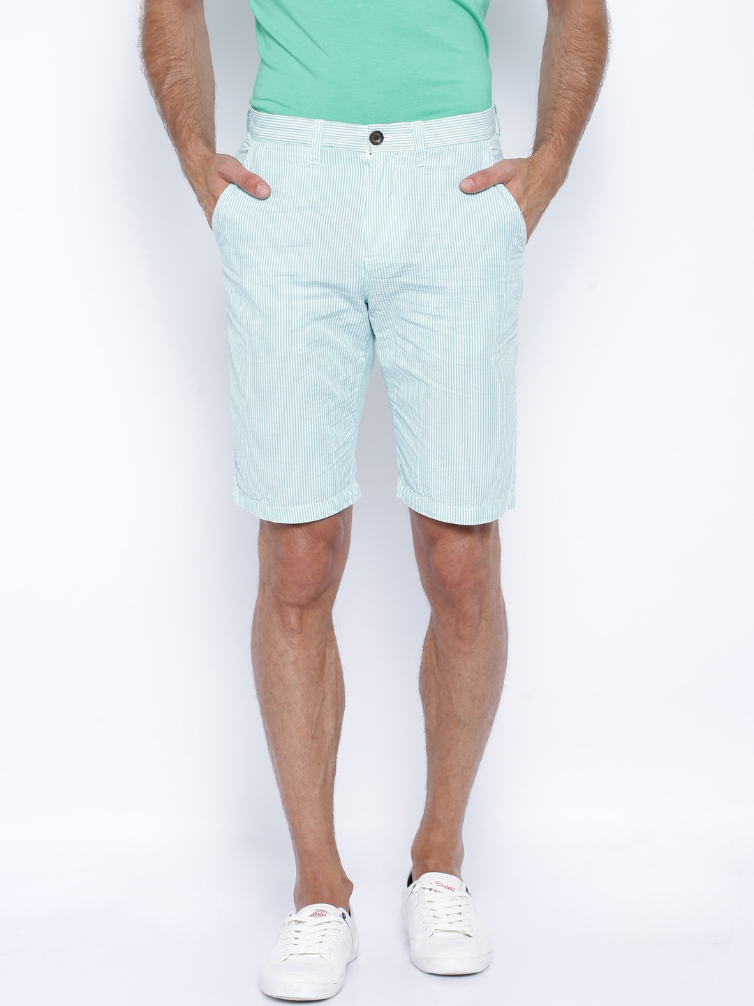 

United Colors of Benetton Men Sea Green Striped Slim Shorts