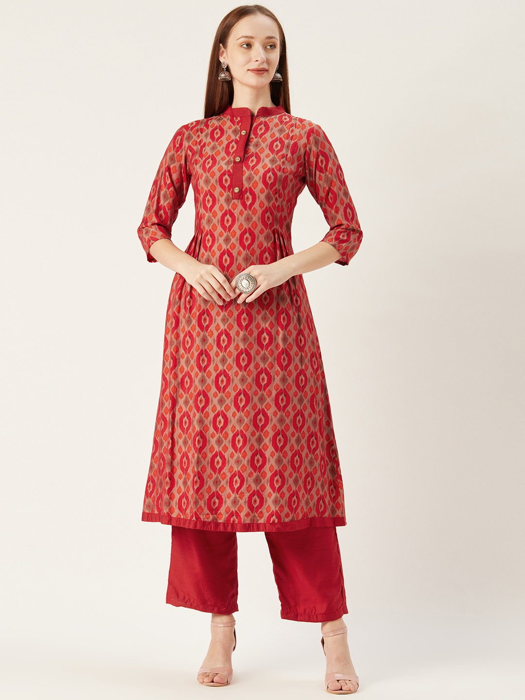 

shiloh Women Red Printed Kurta with Trousers