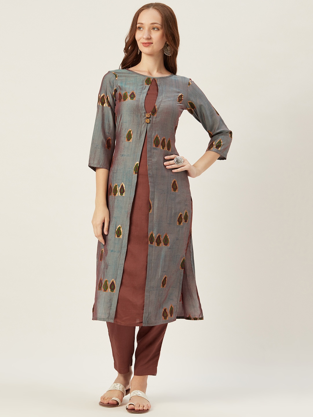 

shiloh Women Blue & Brown Printed Kurta with Trousers