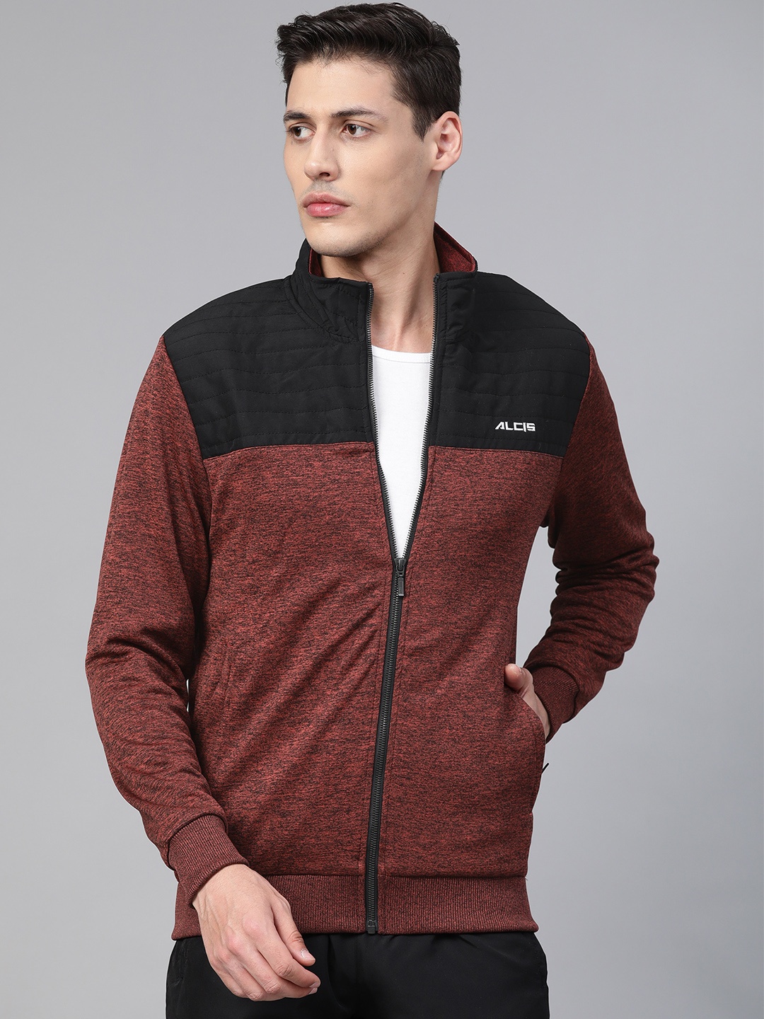 

Alcis Men Rust Orange & Black Colourblocked Training Jacket