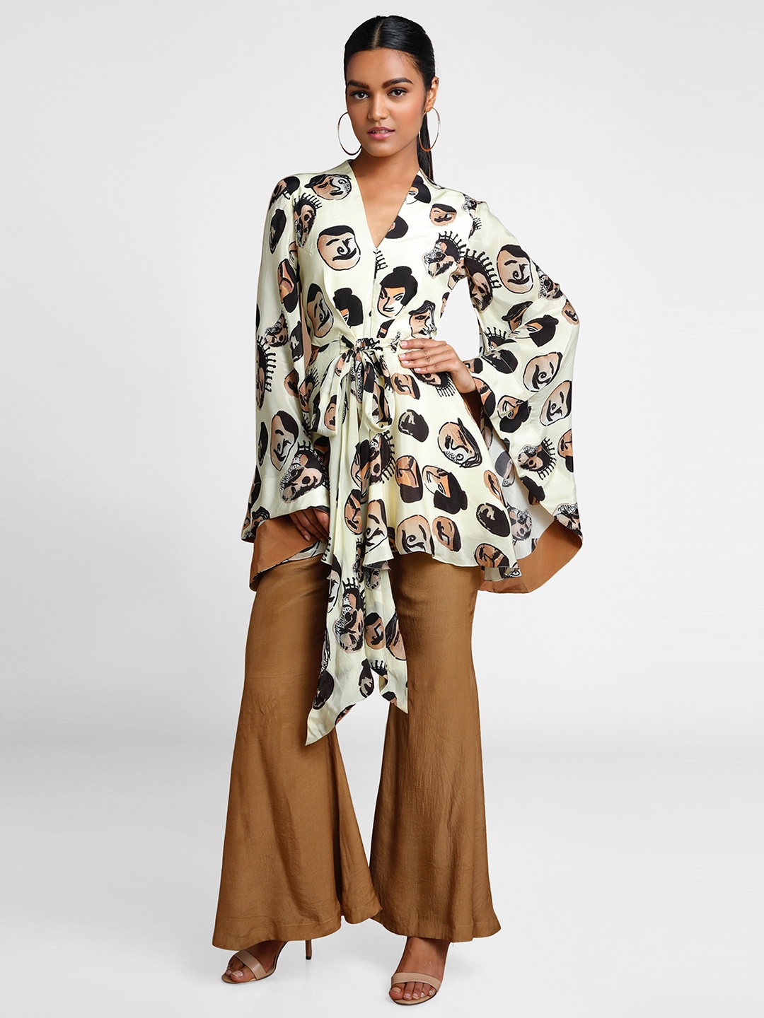 

Masaba Women Off-White & Black Printed Top with Trousers Set
