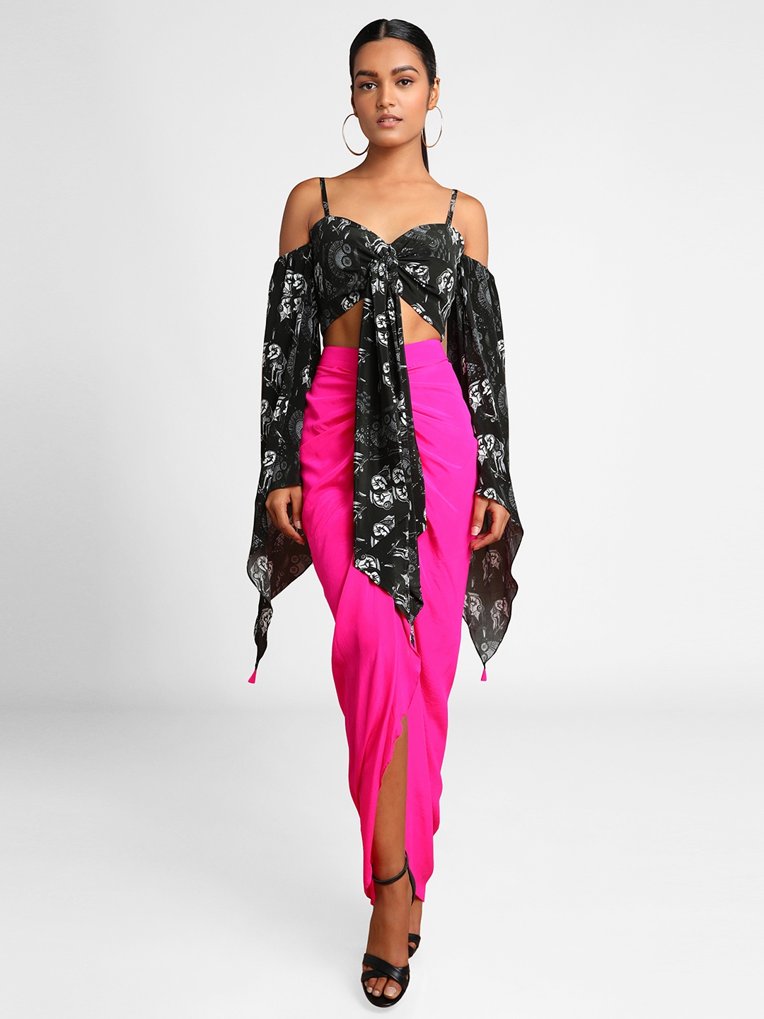 

Masaba Women Black & Pink Printed Top with Skirt