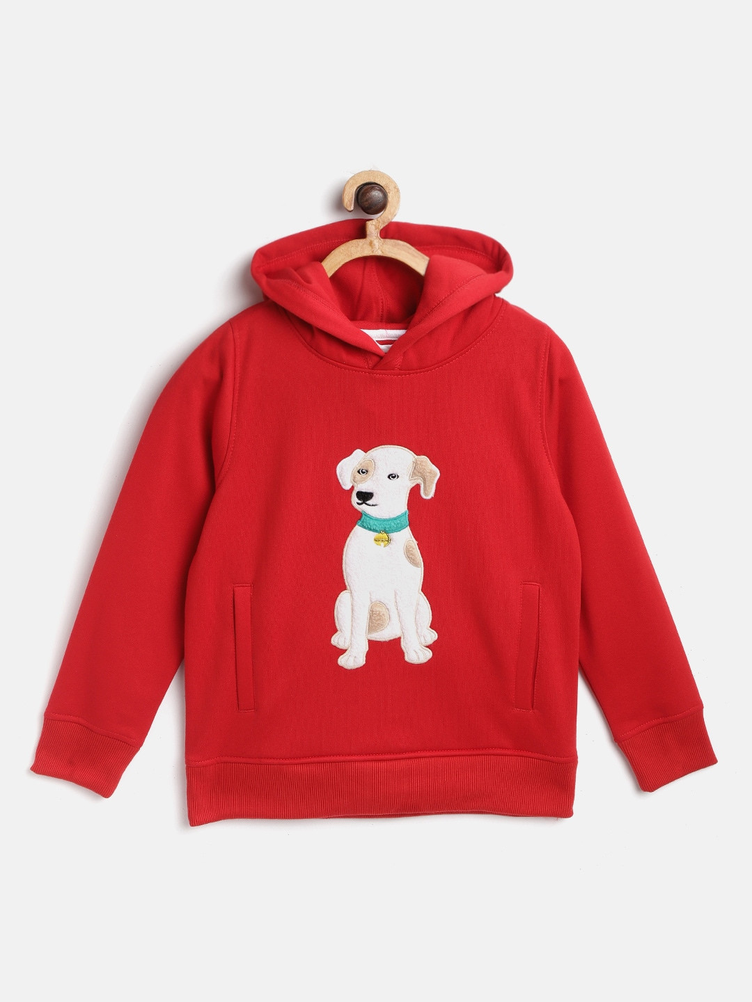 

Cherry Crumble Kids Red Fuzzy Dog Applique Hooded Sweatshirt