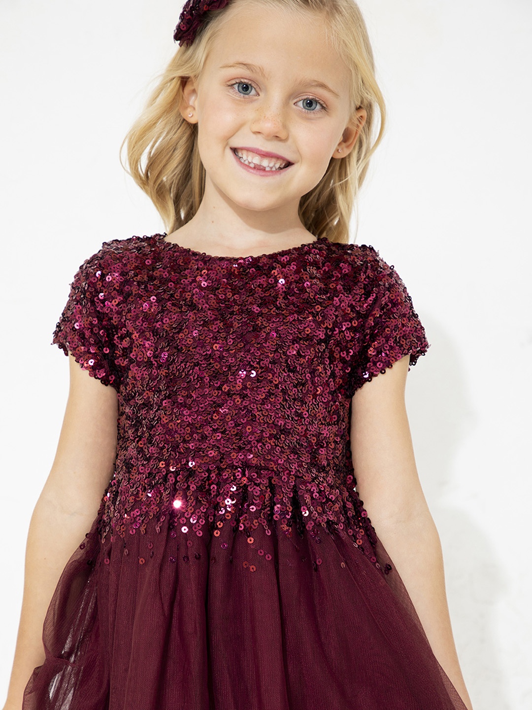 

Cherry Crumble Girls Maroon Embellished Fit and Flare Dress