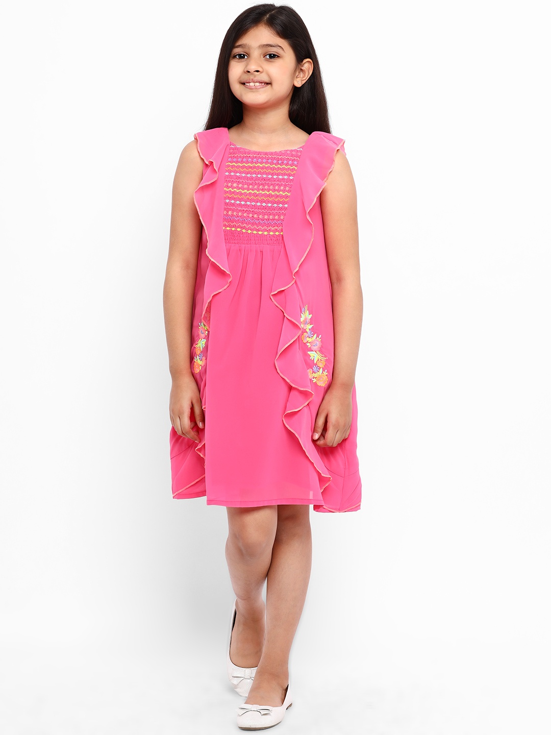 

Nauti Nati Girls Pink Embroidered Smocked A-Line Dress