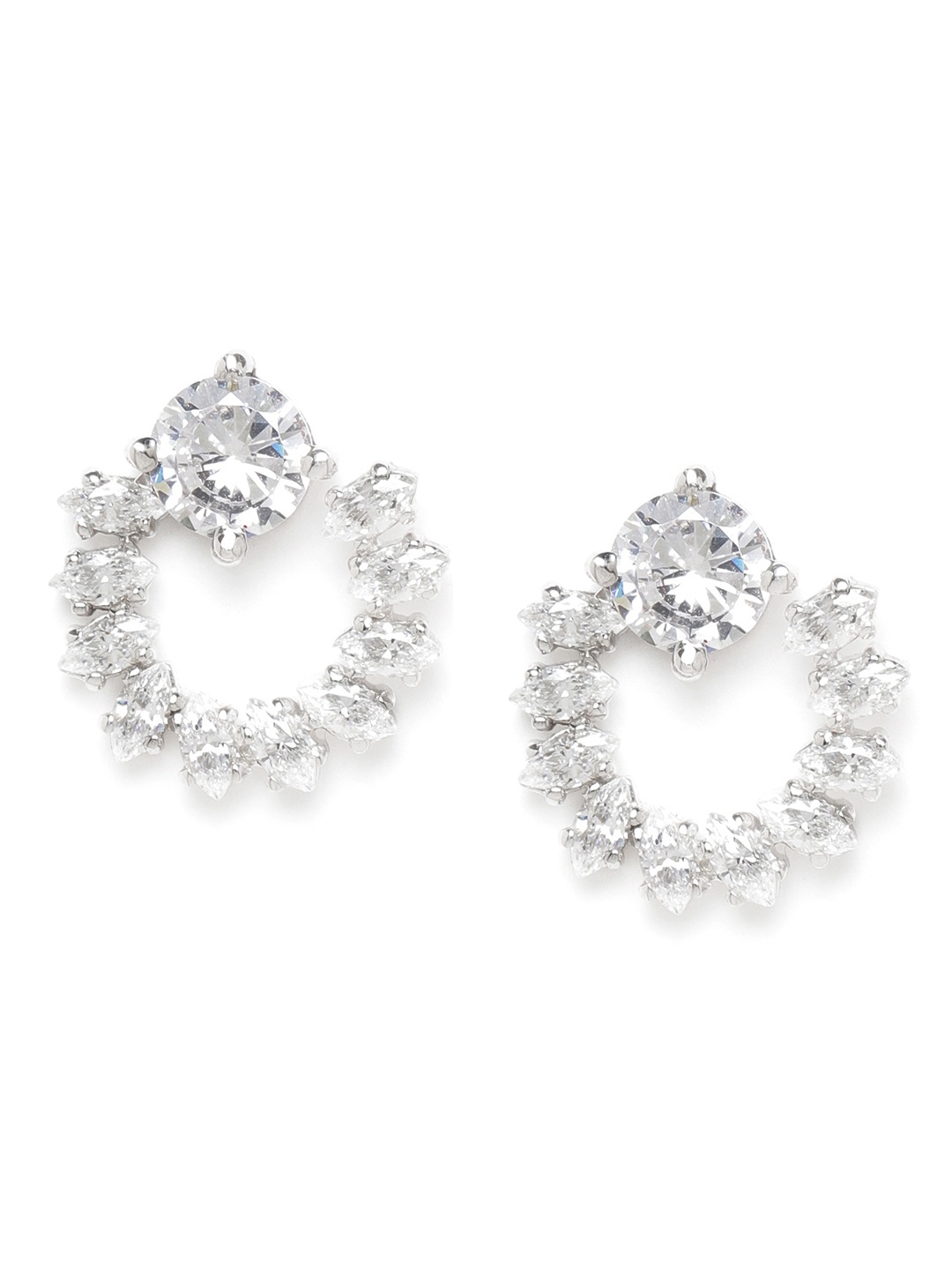 Clara Silver-Toned Rhodium-Plated Zirconia-Studded 92.5 Sterling Silver Circular Studs