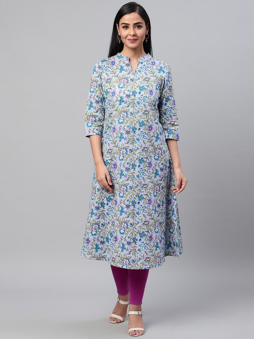 

AHIKA Women Blue & Pink Floral Print A-Line Kurta