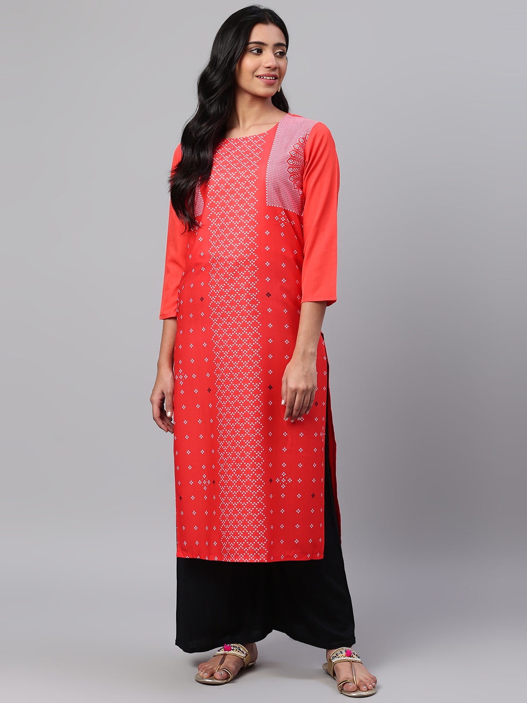 

AHIKA Women Red & White Printed Straight Kurta