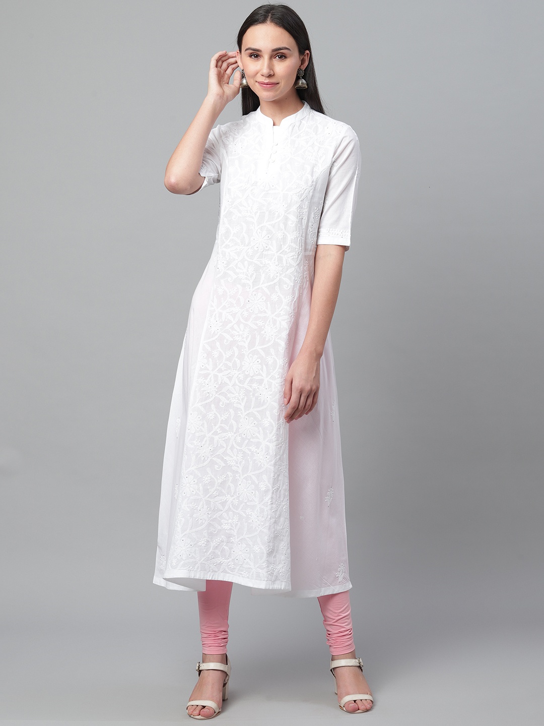 

akheri Women White Chikankari Embroidered A-Line Kurta