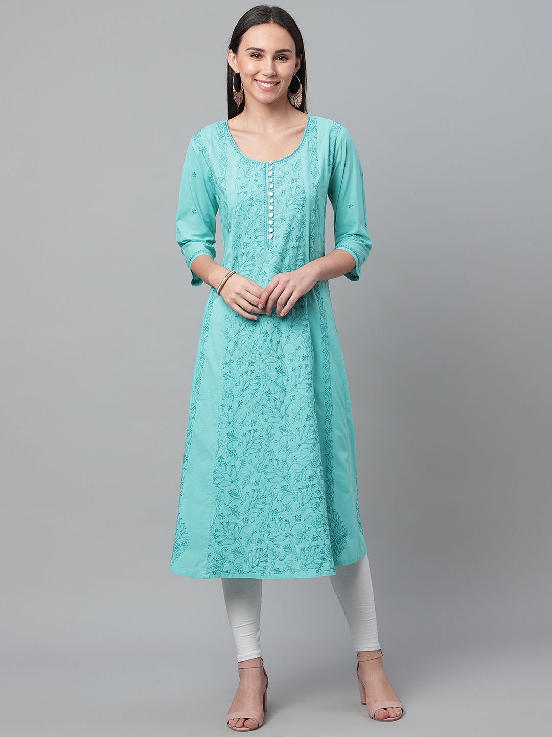 

akheri Women Blue Chikankari Embroidered A-Line Kurta