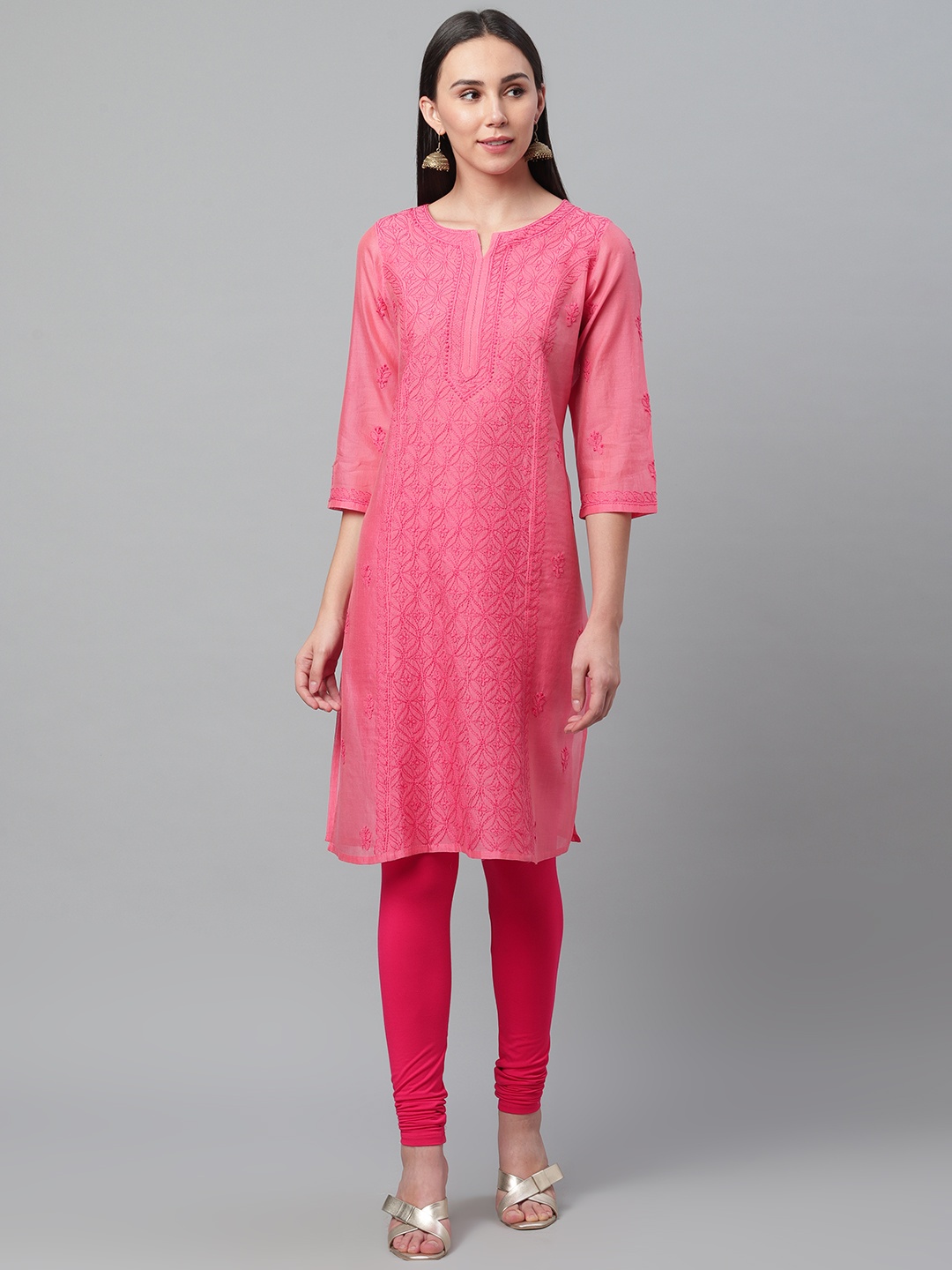 

akheri Women Pink Chikankari Embroidered Straight Kurta