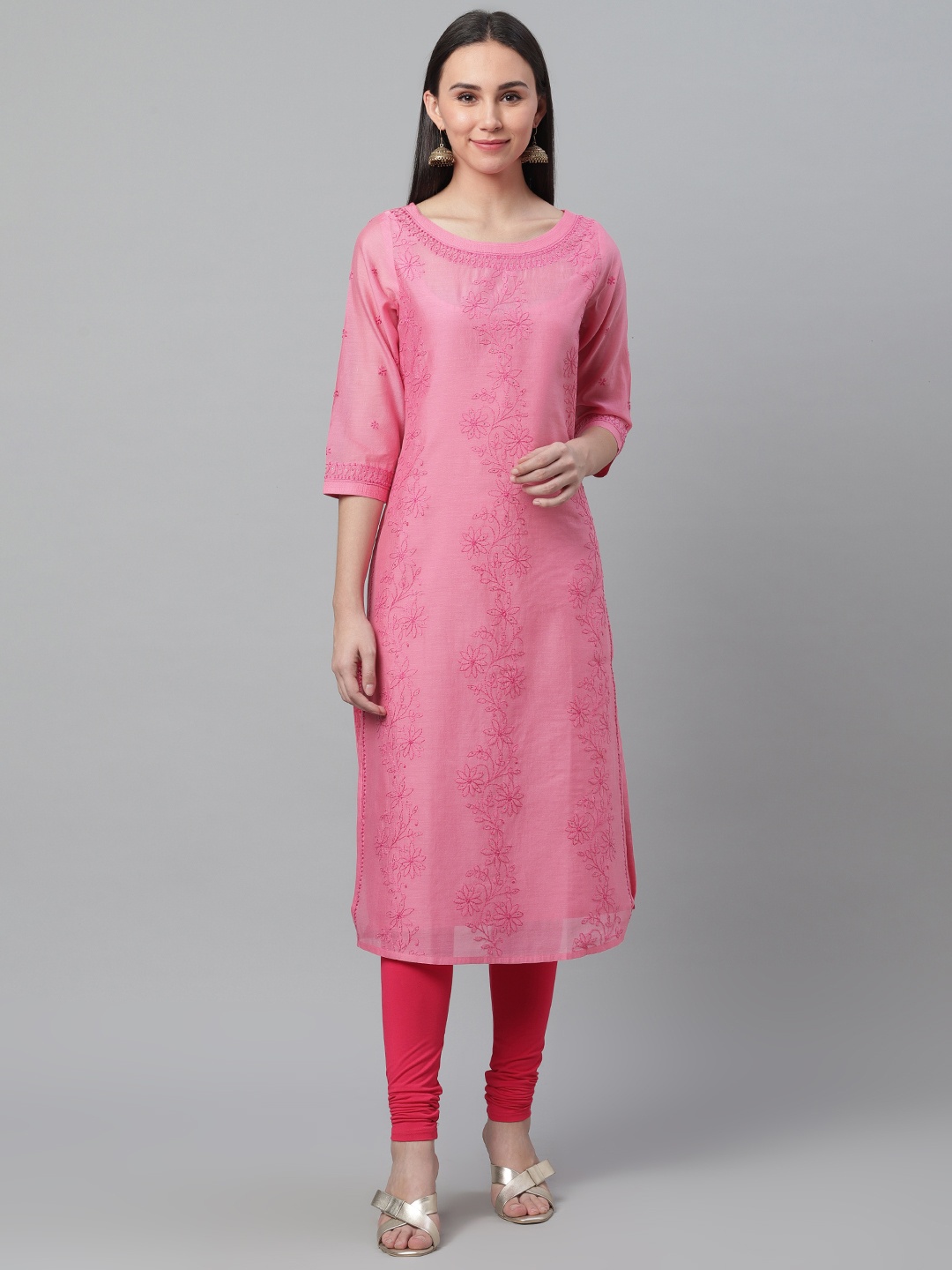 

akheri Women Pink Chikankari Embroidered Straight Kurta