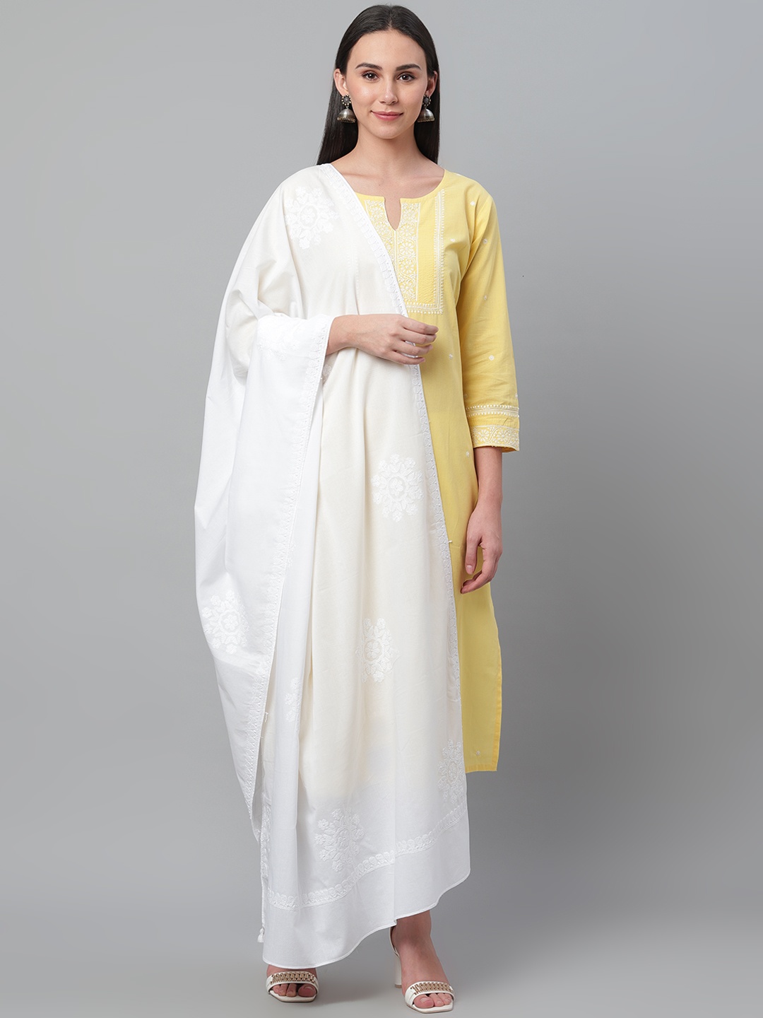 

akheri White Chikankari Embroidered Cotton Dupatta