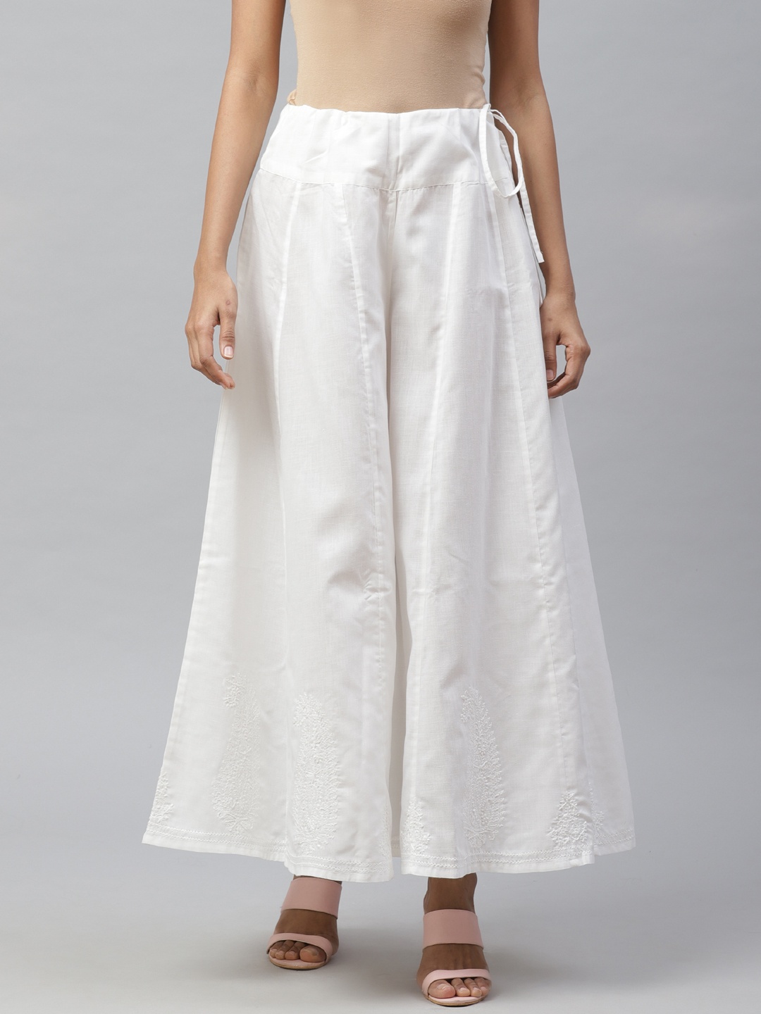 

akheri Women White Paisley Hem Design Flared Palazzos