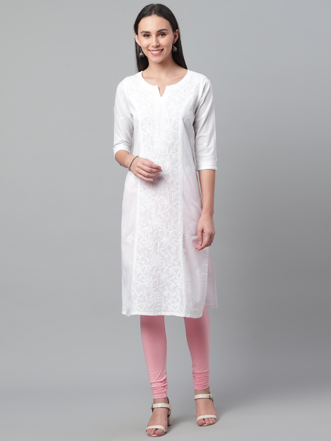 

akheri Women White Chikankari Embroidered Straight Kurta