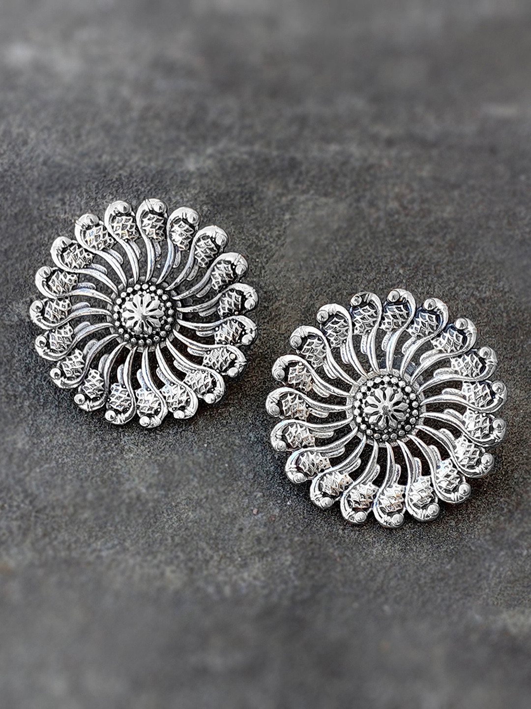 

Peora Silver-Plated Oxidised Tribal Circular Studs