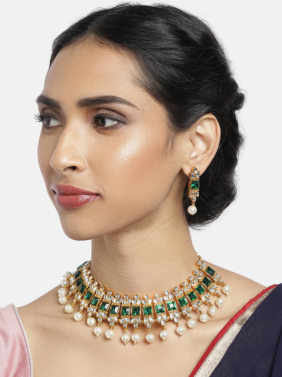 

Peora Gold-Plated & Green Studded Jewellery Set