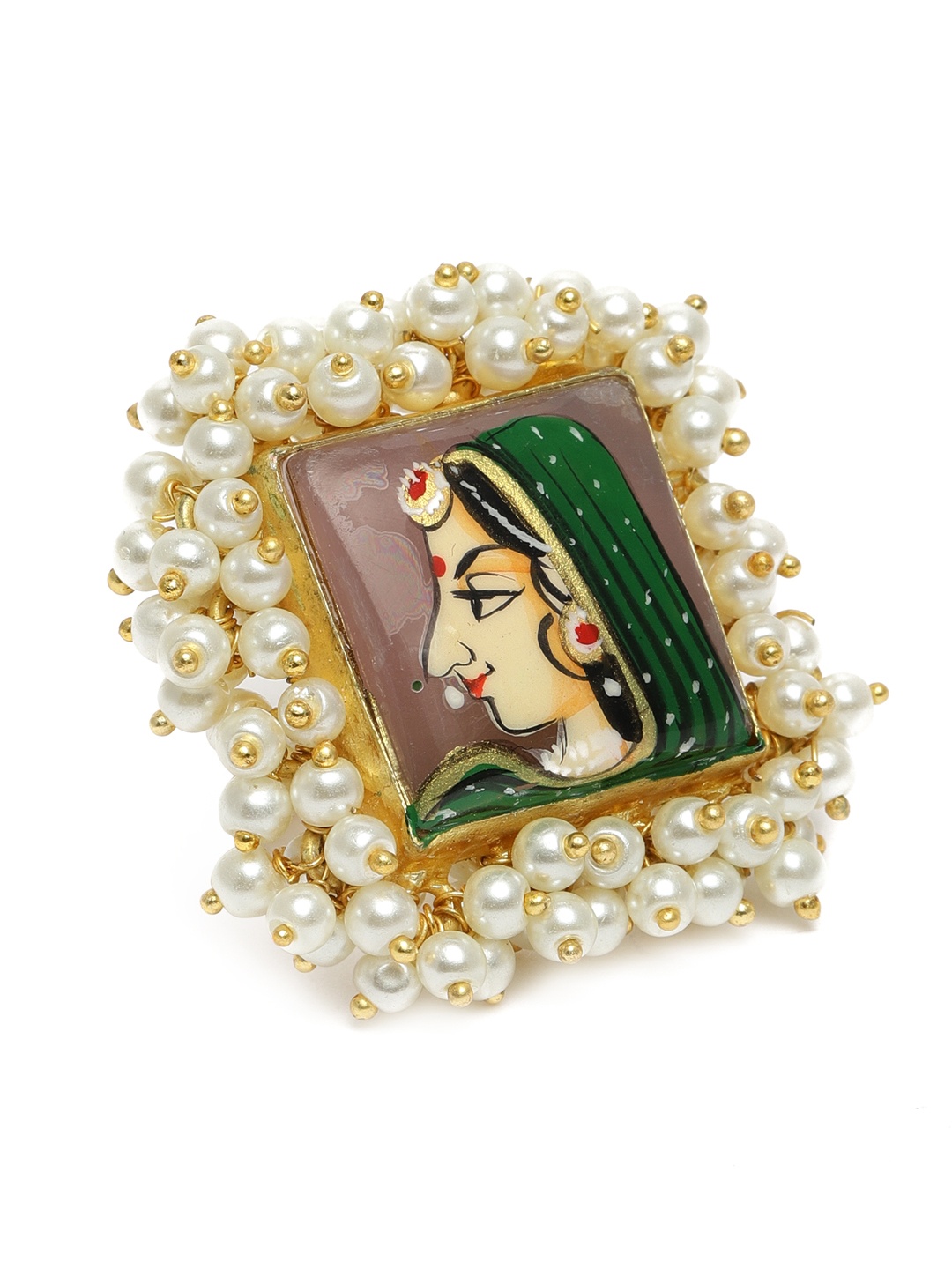 

Peora Pink & Green Rani Padmavati Enamelled Adjustable Finger Ring