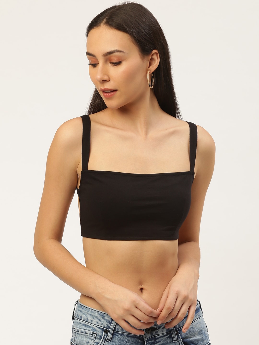 

Besiva Women Black Solid Styled Back Bralette Top with Tie-Ups