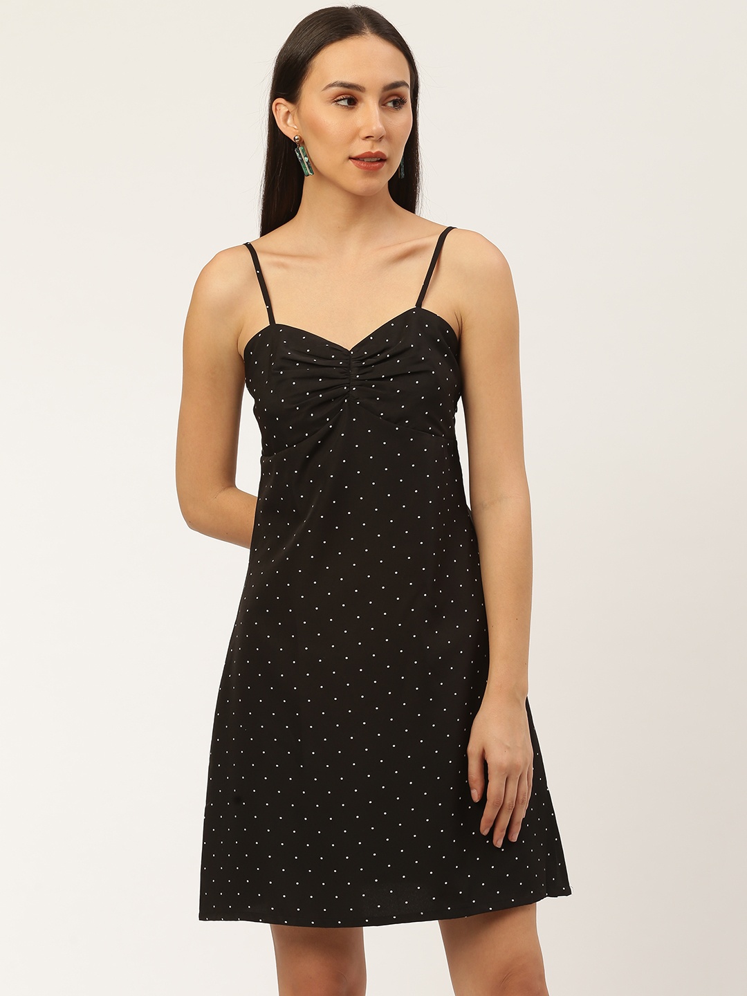 

Besiva Women Black & White Ditsy Dots Print Empire Dress