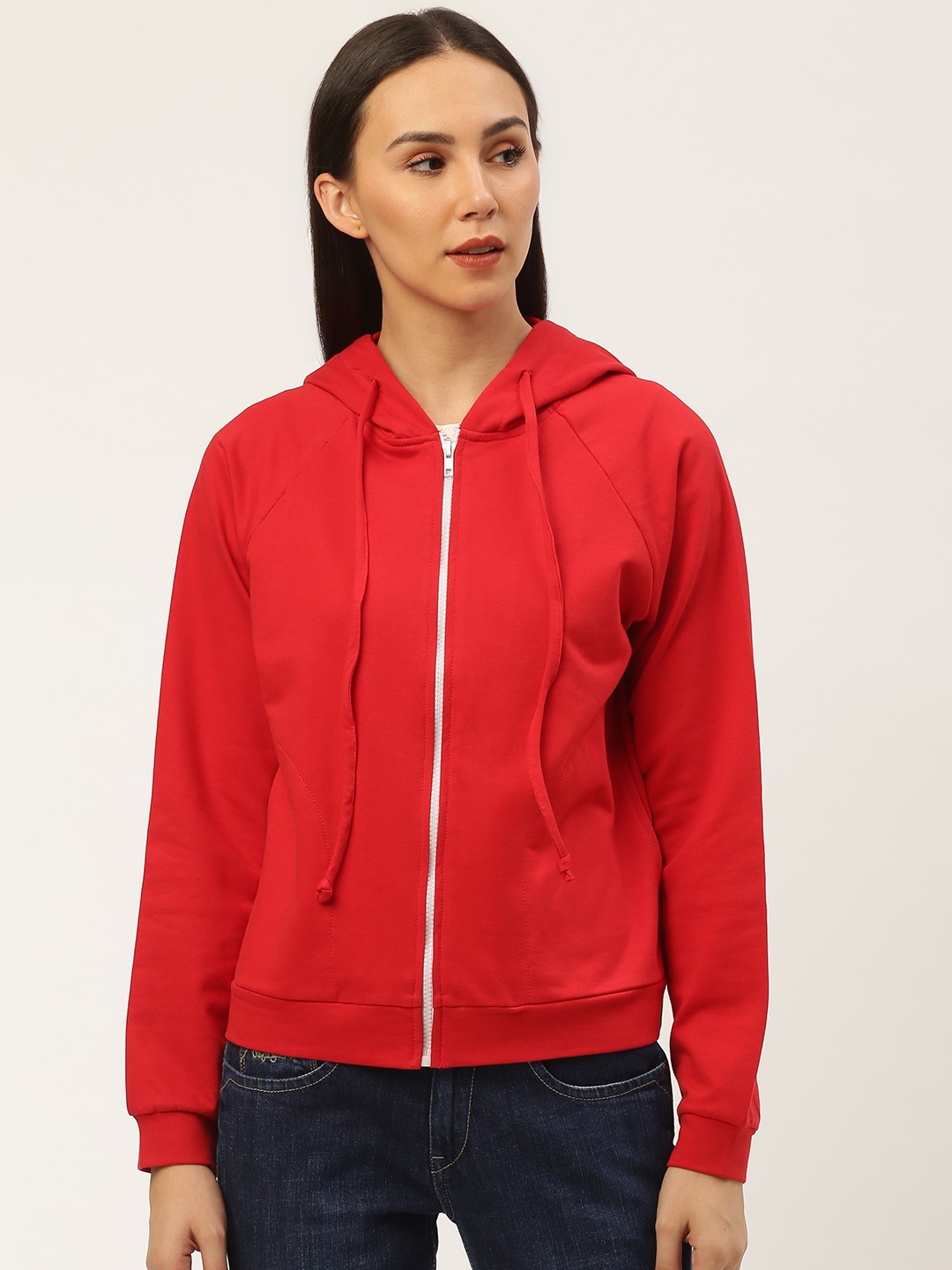 

Besiva Women Red Solid Hooded Sweatshirt