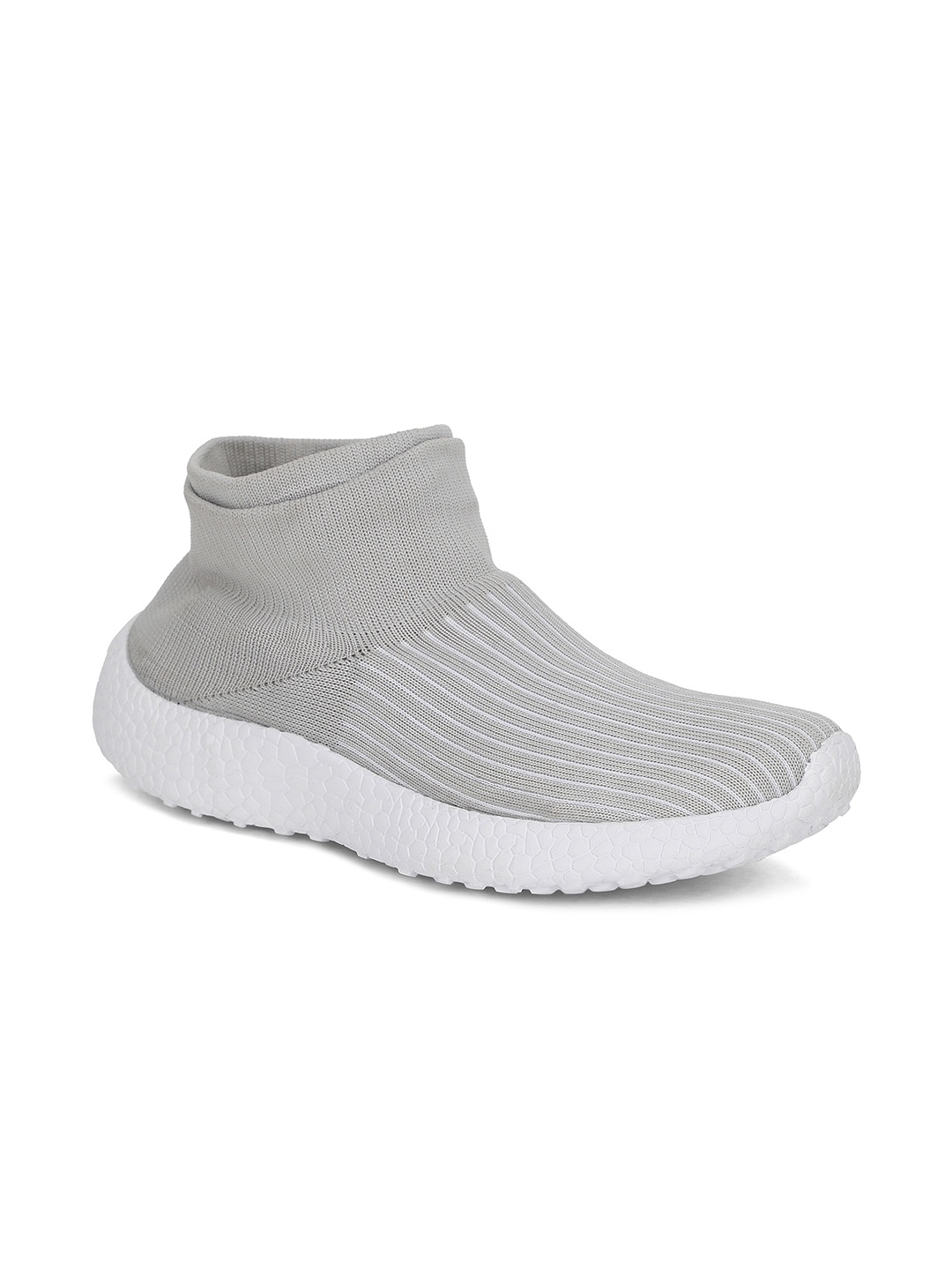

Khadims Women Grey Woven Design Textile Mid-Top Slip-On Sneakers