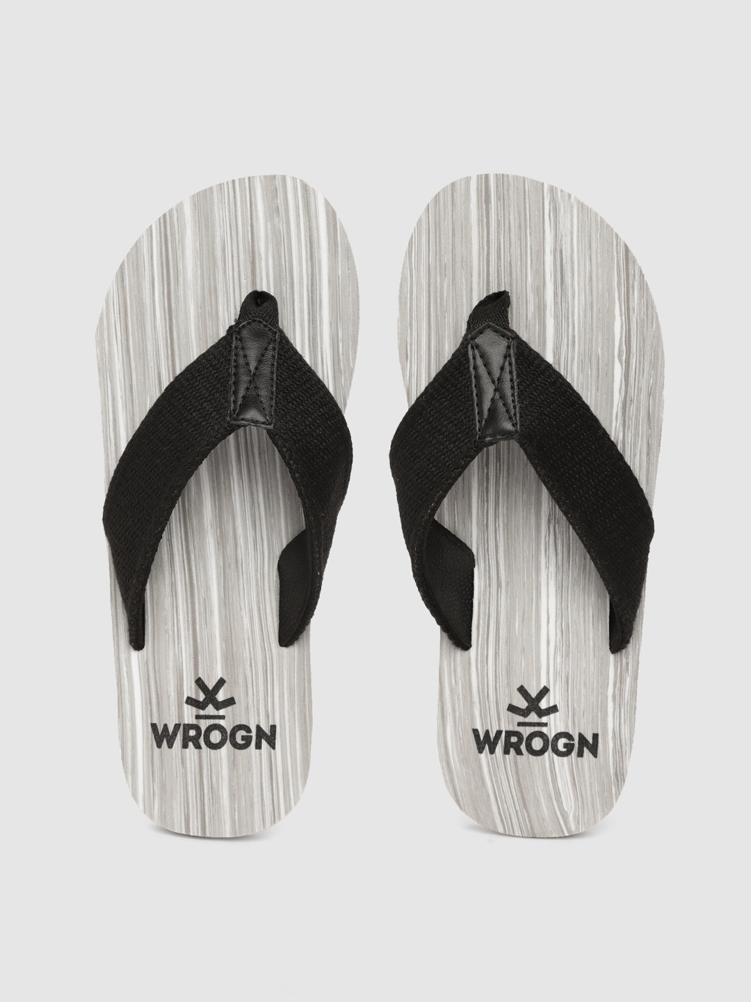 

WROGN Men Black & Grey Striped Thong Flip-Flops