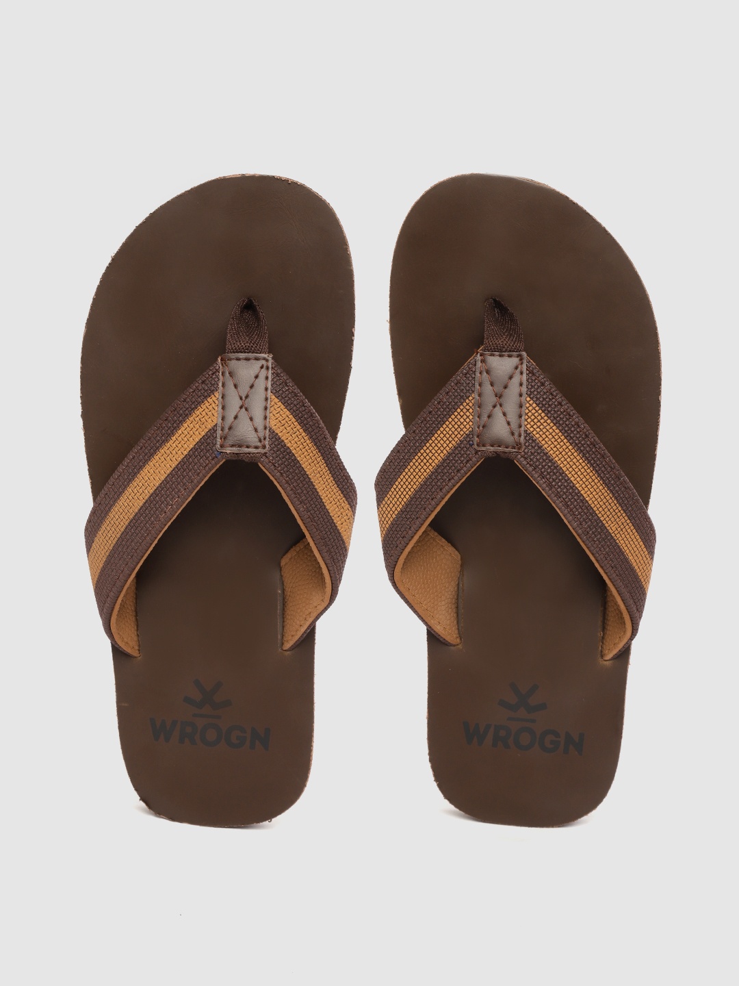 

WROGN Men Brown Striped Thong Flip-Flops