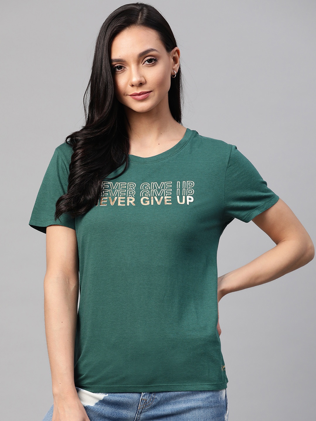 

Pepe Jeans Women Green Printed Round Neck T-shirt