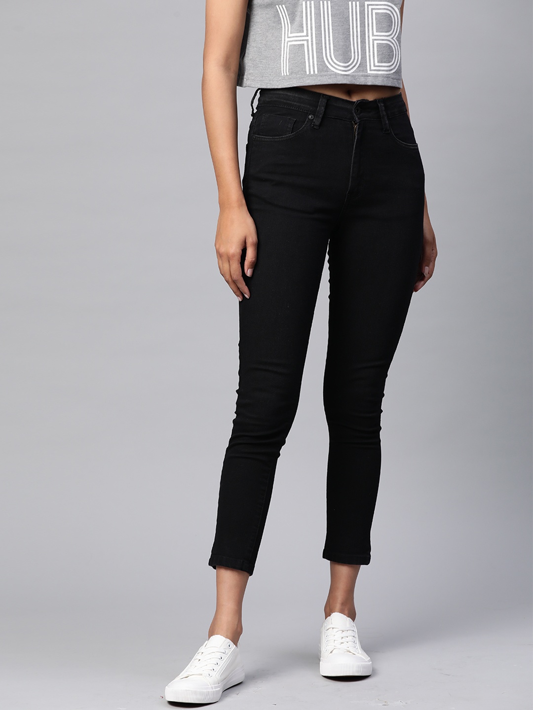 

Pepe Jeans Women Black Skinny Fit High-Rise Clean Look Cropped Jeans