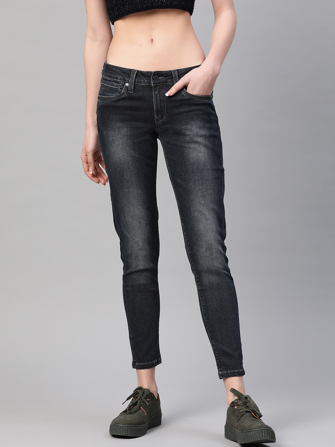 

Pepe Jeans Women Black Skinny Fit Mid-Rise Clean Look Stretchable Jeans