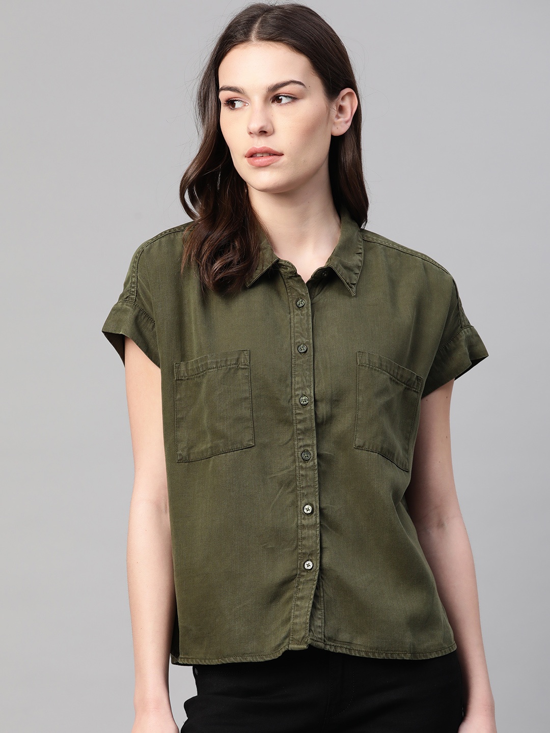 

Pepe Jeans Women Olive Green Regular Fit Solid Casual Shirt