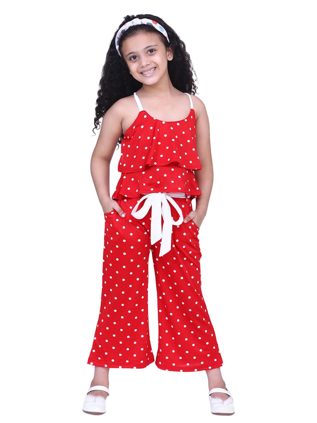

ADIVA Girls Red Printed Top with Palazzos