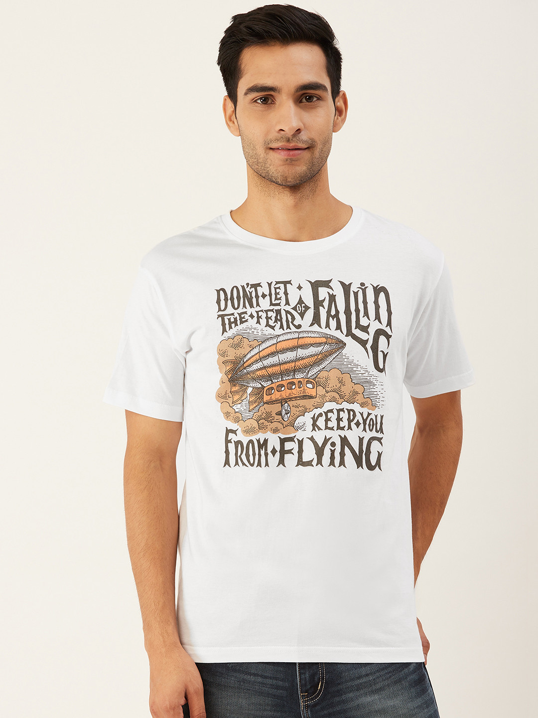 

THE CHAMBAL Men White & Black Printed Round Neck T-shirt