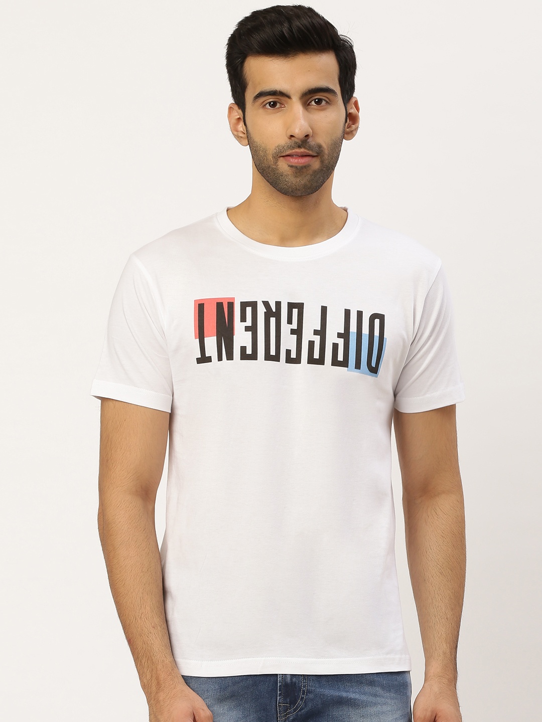 

THE CHAMBAL Men White Black Typography Print Round Neck Bio-Wash Pure Cotton T-shirt